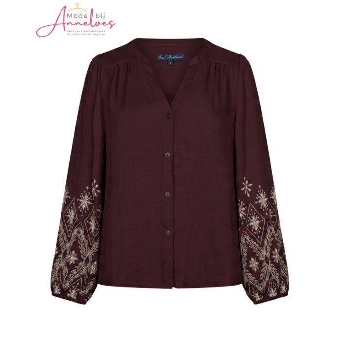 Red Button Blouse Embroidery SRB5152 Burgundy Red Button Blouse Embroidery SRB5152 Burgundy
